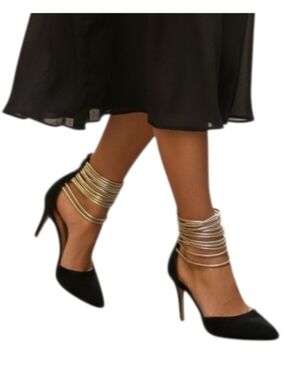 Y2K Black & Gold Velvet Fashion High Heel Size: 8US